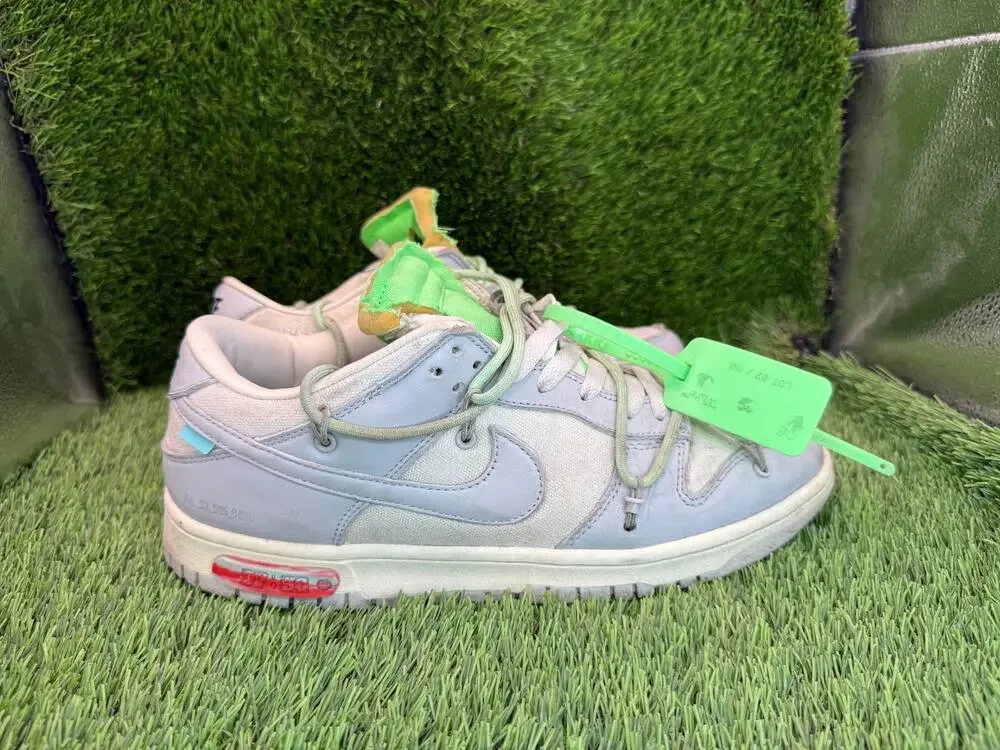 Nike X Off-White Dunk Low DM1602-108 Athletic Sneaker Mens 9.5 White Leather Gym